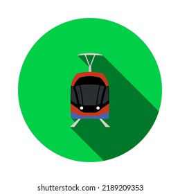 Icono de tranvía. Diseño De Esténcil De Círculo Plano Con Sombra Larga. Ilustración vectorial.