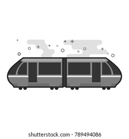 Tram icon in flat outlined grayscale style. Vector illustration.
