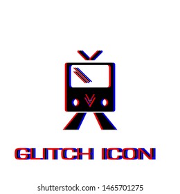 Tram icon flat. Simple pictogram - Glitch effect. Vector illustration symbol