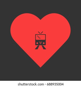Tram icon flat. Simple pictogram on heart background. Vector illustration symbol