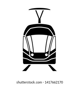 Tram Icon Front View. Black on White. Vector Illustration.