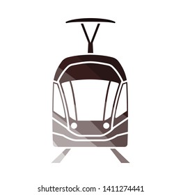 Vista frontal del icono de tranvía. Diseño de la escalera de color plana. Ilustración vectorial.