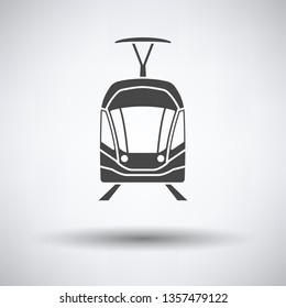 Tram icon front view on gray background, round shadow. Vector illustration.