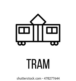 Tram icon or logo in modern line style. High quality black outline pictogram for web site design and mobile apps. Vector illustration on a white background. 