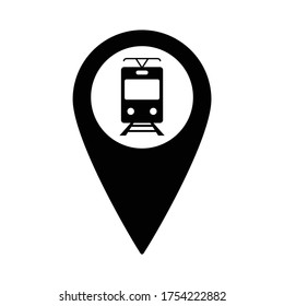 tram icon on map pointer sign navigation symbol