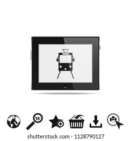 Tram icon on tablet pc display.