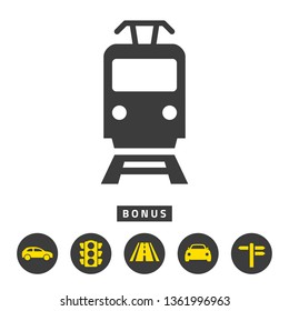Tram icon on white background. Vector illustration