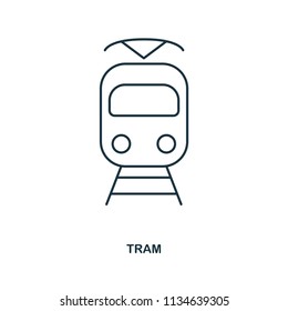 Tram icon. Outline style icon design. UI. Illustration of tram icon. Pictogram isolated on white. Ready to use in web design, apps, software, print, background.