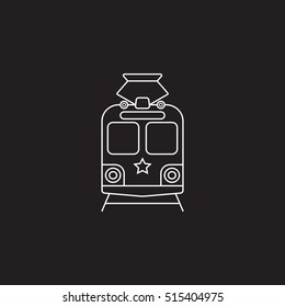 tram icon, public transport symbol vector graphics, a linear pattern on a black background, eps 10.