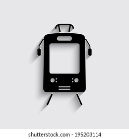 Tram icon with shadow on a grey background