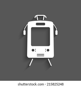 Tram icon with shadow on a grey background