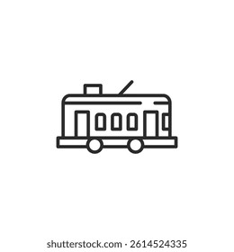 Tram icon. A streamlined illustration of a tram, representing public transportation, urban commuting. For use in contexts related to city transit systems, group travel services. Vector illustration