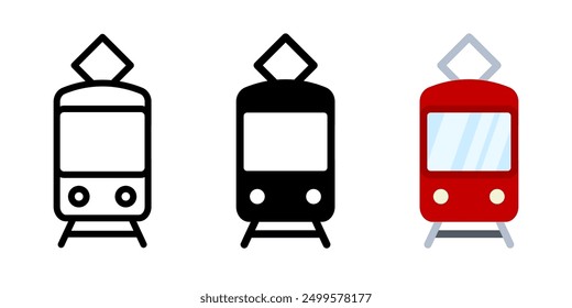 Tram icon. Streetcar symbol. Electric train vector illustration. Railway urban vehicle sign. Railroad pictogram isolated.