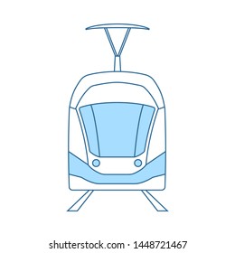 Tram Icon. Thin Line With Blue Fill Design. Vector Illustration.