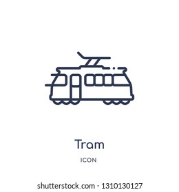 tram icon from transportaytan outline collection. Thin line tram icon isolated on white background.