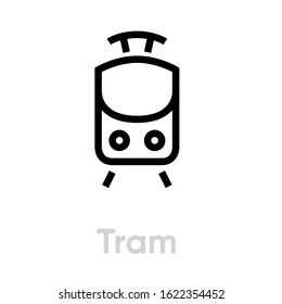 Tram icon vector editable line. Streetcar, Public Urban interurban systems symbol on white background