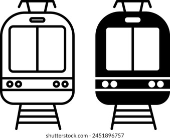 Straßenbahnsymbole. Schwarz-Weiß-Vektorgrafik Light Rail-Symbole. Vorderansicht