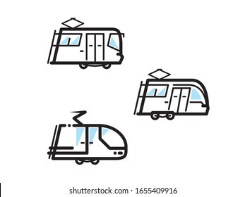 Tram icons design vector. Simple elements illustrations. Tram symbols design can be use for web, mobile and print design - Vector