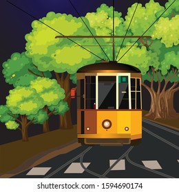 tram illustrations for tourism city attraction design and banners for promotion