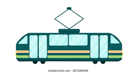 The tram is isolated on a white background. Vector illustration.