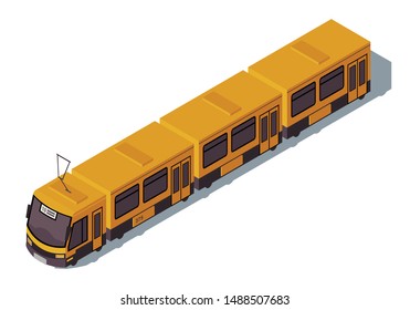 Tram isometric color vector illustration. City public transport infographic. Ecological urban transportation. Suburban electric train 3d concept isolated on white background