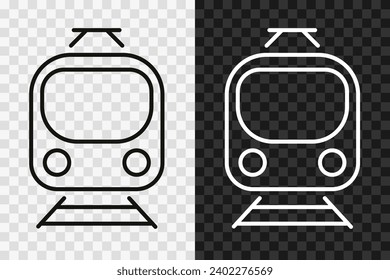 Icono de línea de tranvía, símbolo de trazo modificable vectorial de alta calidad. Signo de contorno del tranvía aislado en fondo oscuro y transparente claro.