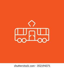 Tram line icon for web, mobile and infographics. Vector white icon isolated on red background.