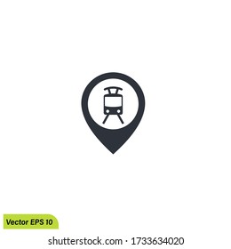 Tram and location icon illustration. Simple design element . Tram or tramway location symbol. Can be used for web and mobile.