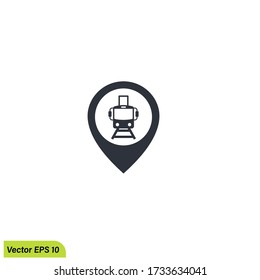 Tram and location icon illustration. Simple design element . Tram or tramway location symbol. Can be used for web and mobile.