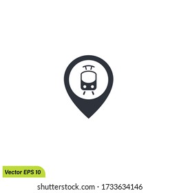 Ilustración del icono de tranvía y ubicación. Elemento de diseño simple. Símbolo del tranvía o del tranvía. Se puede usar para web y móvil.