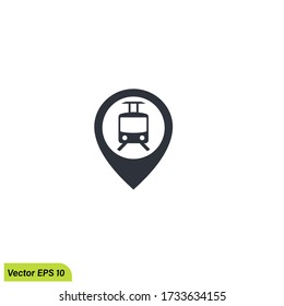 Tram and location icon illustration. Simple design element . Tram or tramway location symbol. Can be used for web and mobile.