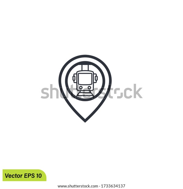 Tram and location icon illustration. Simple\
design element . Tram or tramway location symbol. Can be used for\
web and mobile.