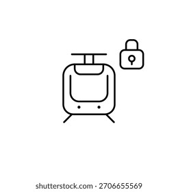 Tram and lock. Restricted route access, secure travel route. Pixel perfect, editable stroke vector icon
