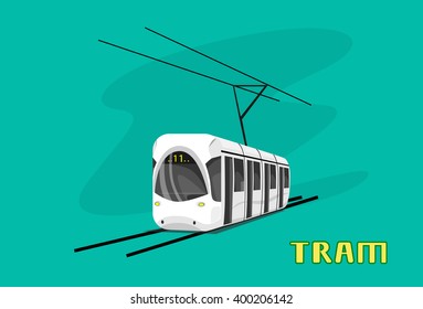 Tram Modern City Public Transport Flat Vector Illustration