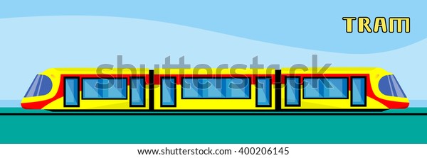 Tram Modern City Public Transport Flat\
Vector Illustration