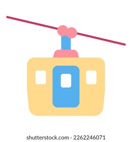 Tranvía en el teleférico - icono, ilustración en fondo blanco, estilo de color plano