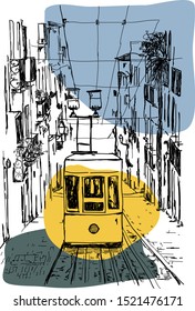 Tram on the street of Portugal
