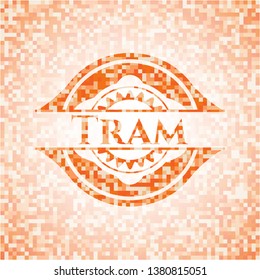 Tram orange mosaic emblem with background