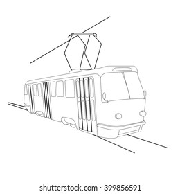 Tram. Outline coloring. Vector illustration.