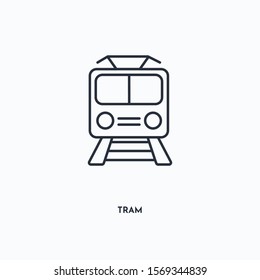 Tram outline icon. Simple linear element illustration. Isolated line Tram icon on white background. Thin stroke sign can be used for web, mobile and UI.