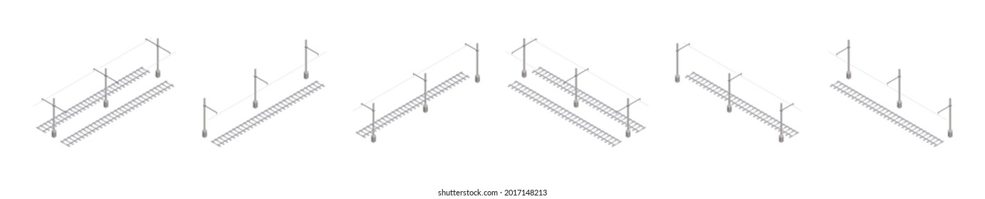 raíles de tranvía y línea de contacto eléctrica. vector de imagen de estilo isométrico