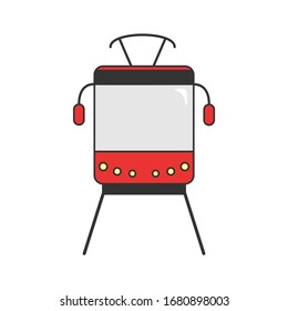 Paseos en tranvía por los rieles. Icono plano. Ilustración vectorial.
