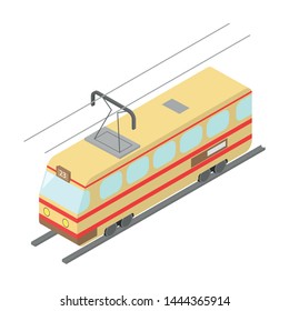 Tram with route number drawn in isometry style.