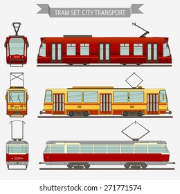 Tram set, vector city transport