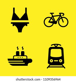 tram, ship, bicycle and bikini vector icon set. Sample icons set for web and graphic design