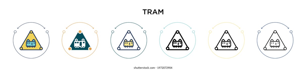 Tram sign icon in filled, thin line, outline and stroke style. Vector illustration of two colored and black tram sign vector icons designs can be used for mobile, ui, web