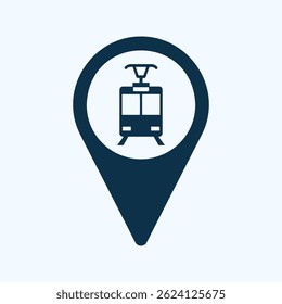 Tram Station Location Pin Icon, Urban Spot Map Marker, Transit Symbol
