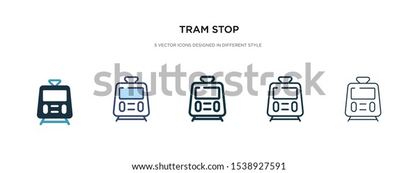 tram stop\
icon in different style vector illustration. two colored and black\
tram stop vector icons designed in filled, outline, line and stroke\
style can be used for web, mobile,\
ui