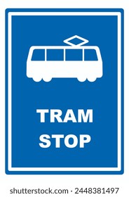 parada de tranvía, símbolo blanco en el marco azul, señal de carretera de Vector