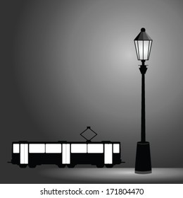 tram with street light vector illustration
